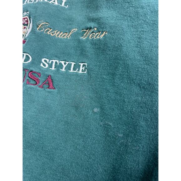 Vintage Guess Dark Green Sweatshirt Sz L Embroidered Made USA Pullover 90's - Picture 6 of 14